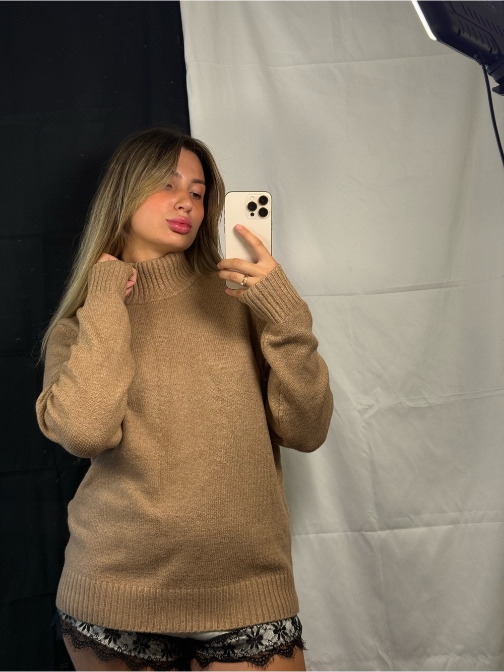Amazon Essentials Women's Camel Turtleneck Sweater